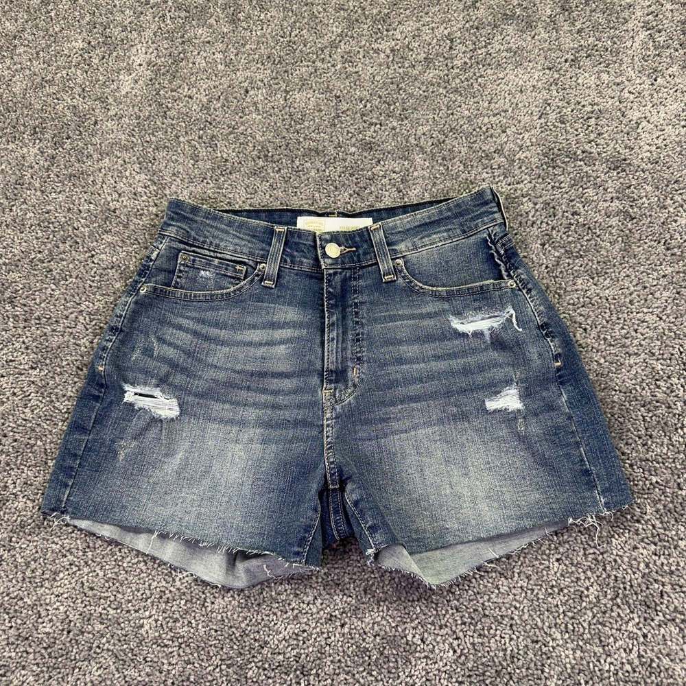 Signature By Levi Strauss Gold Shorts Womens 8 Blue High Rise Cutoff Distressed